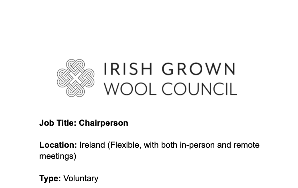 Chairperson vacancy, Irish Grown Wool Council